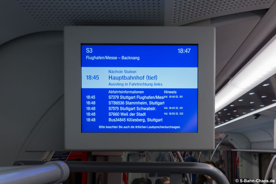 Verbesserungswürdiges Informationssystem in den Zügen der BR 430