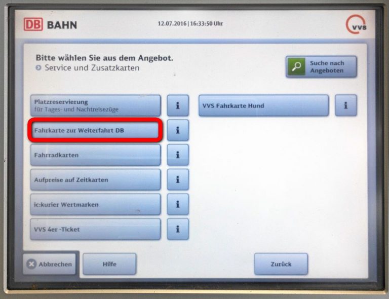 Lösen eines Anschlussfahrscheins am DBAutomaten SBahn