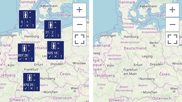 Karte der DB-Aufzüge in Deutschland - mit und ohne Aufzüge