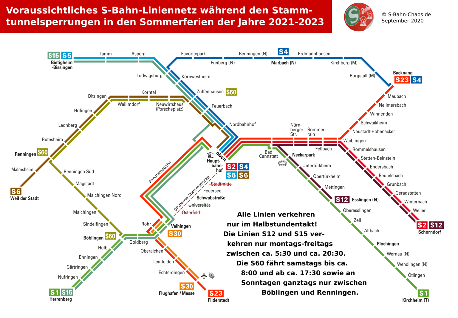 Fahrplanänderungen der S-Bahn Stuttgart während den Sommerferien wegen